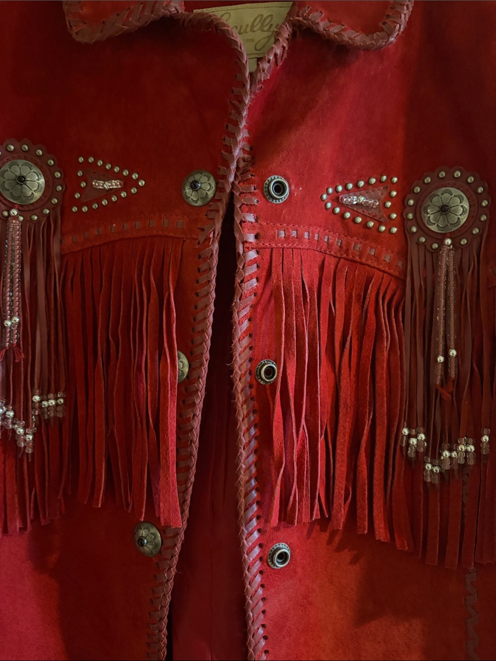 Scully Red Suede Fringe Jacket with Concho Accents - Picture 6 of 8